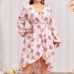Plus Floral Print Ruffle Hem Dress